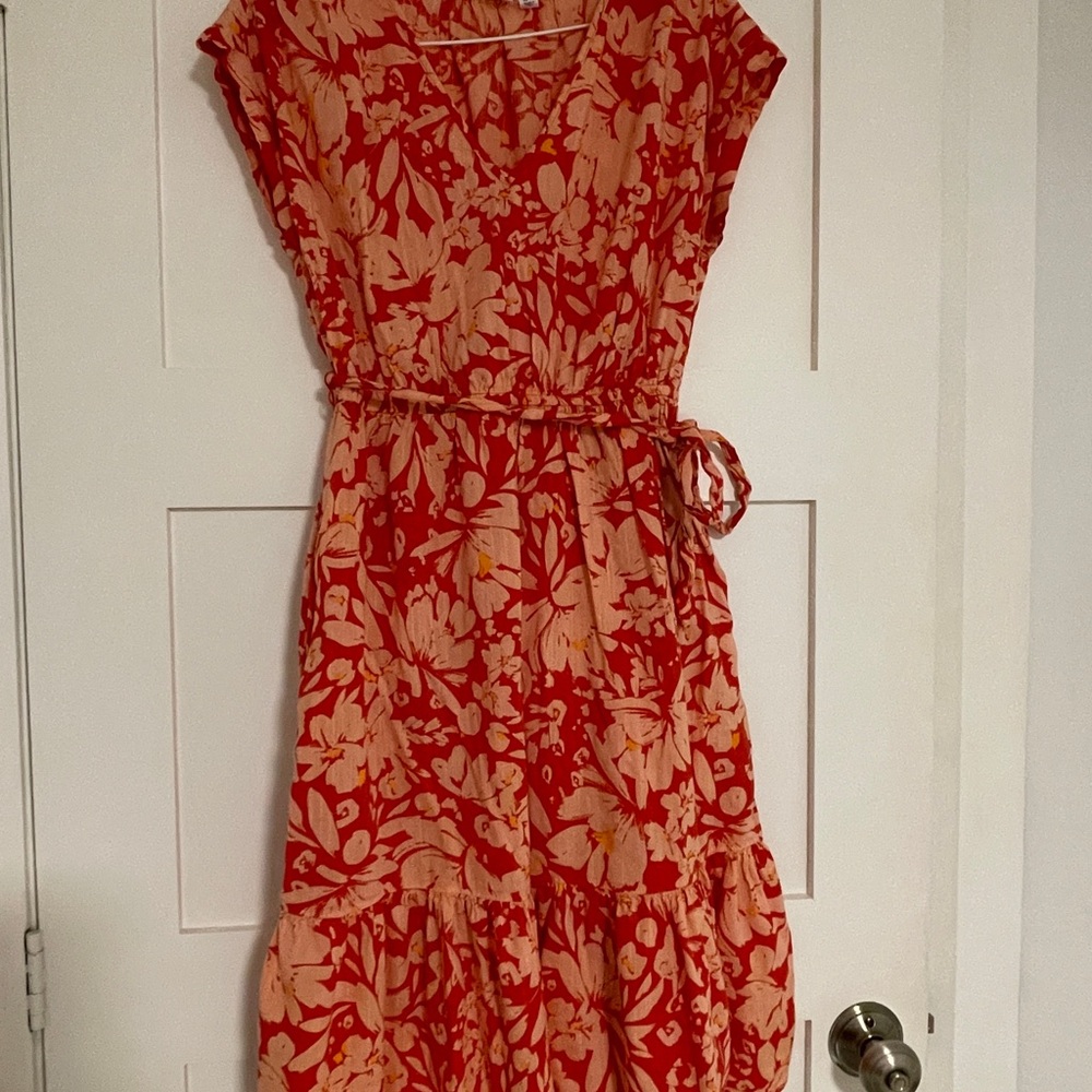 GAP Vibrant Red and Cream Midi Dress